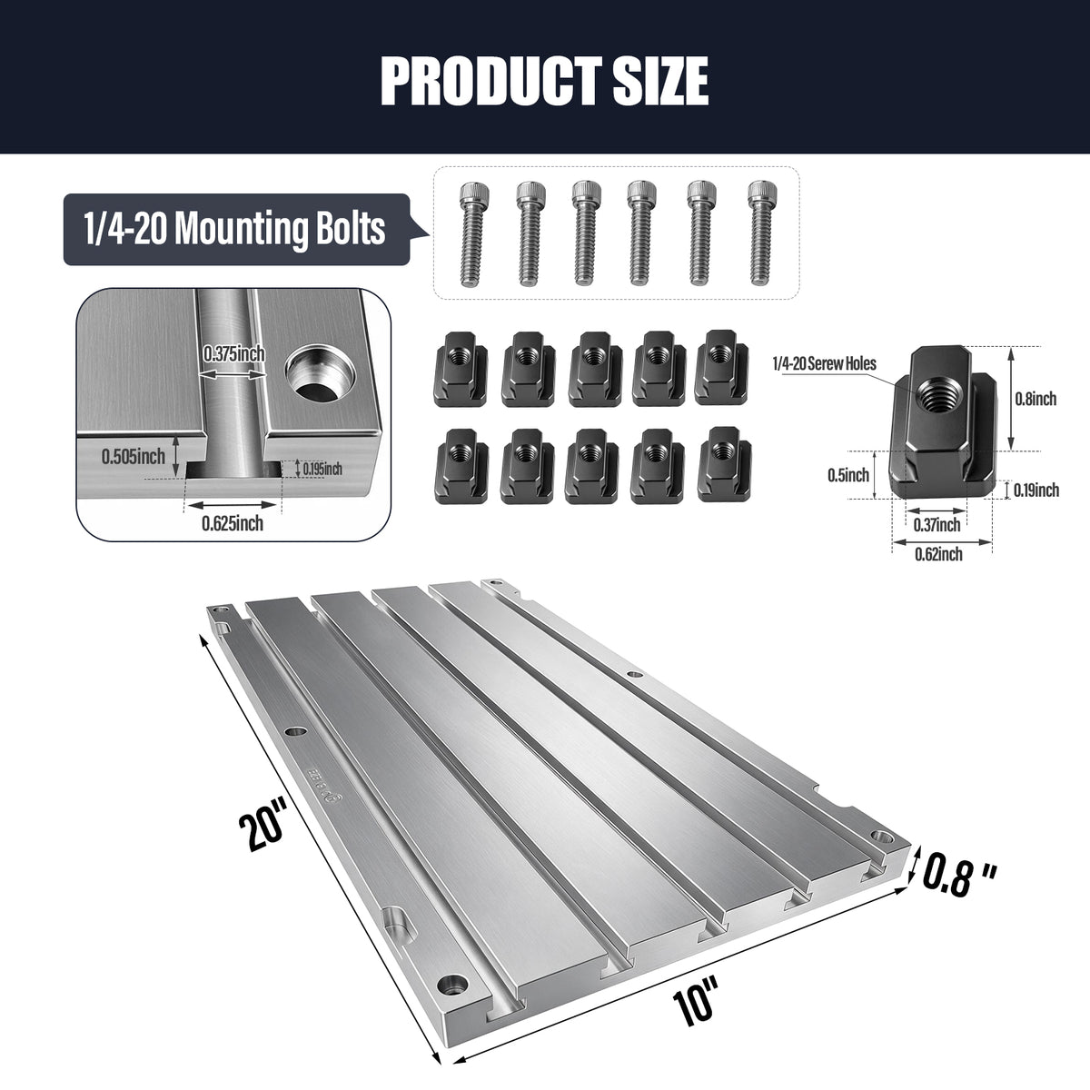 BZBMGMO 20" x 10" x 0.8" Aluminum T-Slot Plate Fixture Table