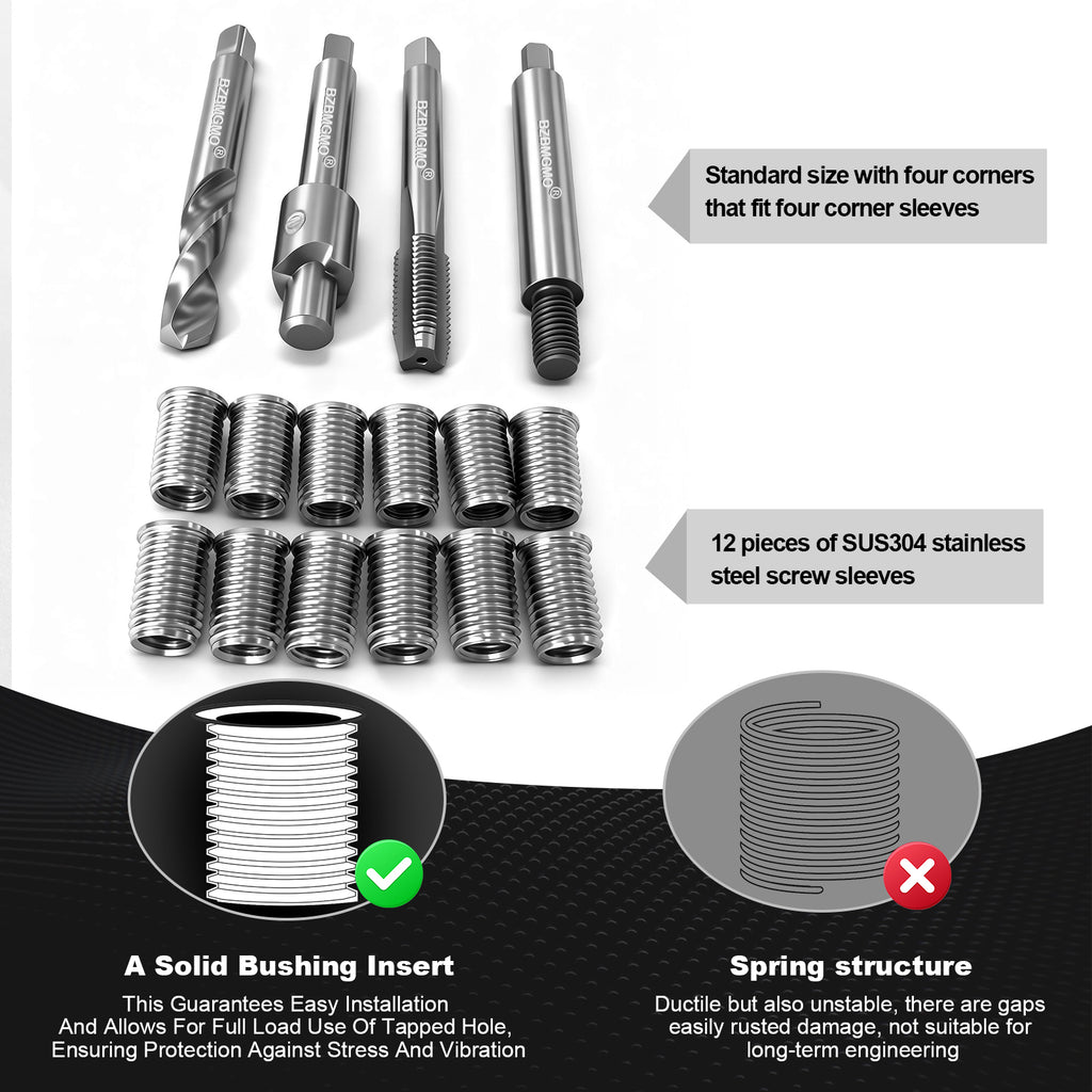 BZBMGMO M8x1.25 Metric Thread Repair Kit, 12 SS Inserts(16.2MM), HSS Tools