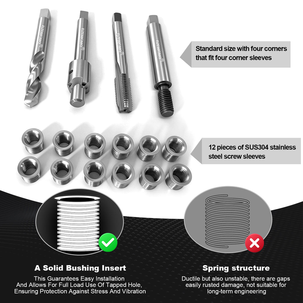 BZBMGMO M8x1.25 Metric Thread Repair Kit, 12 SS Inserts(11.7mm), HSS Tools