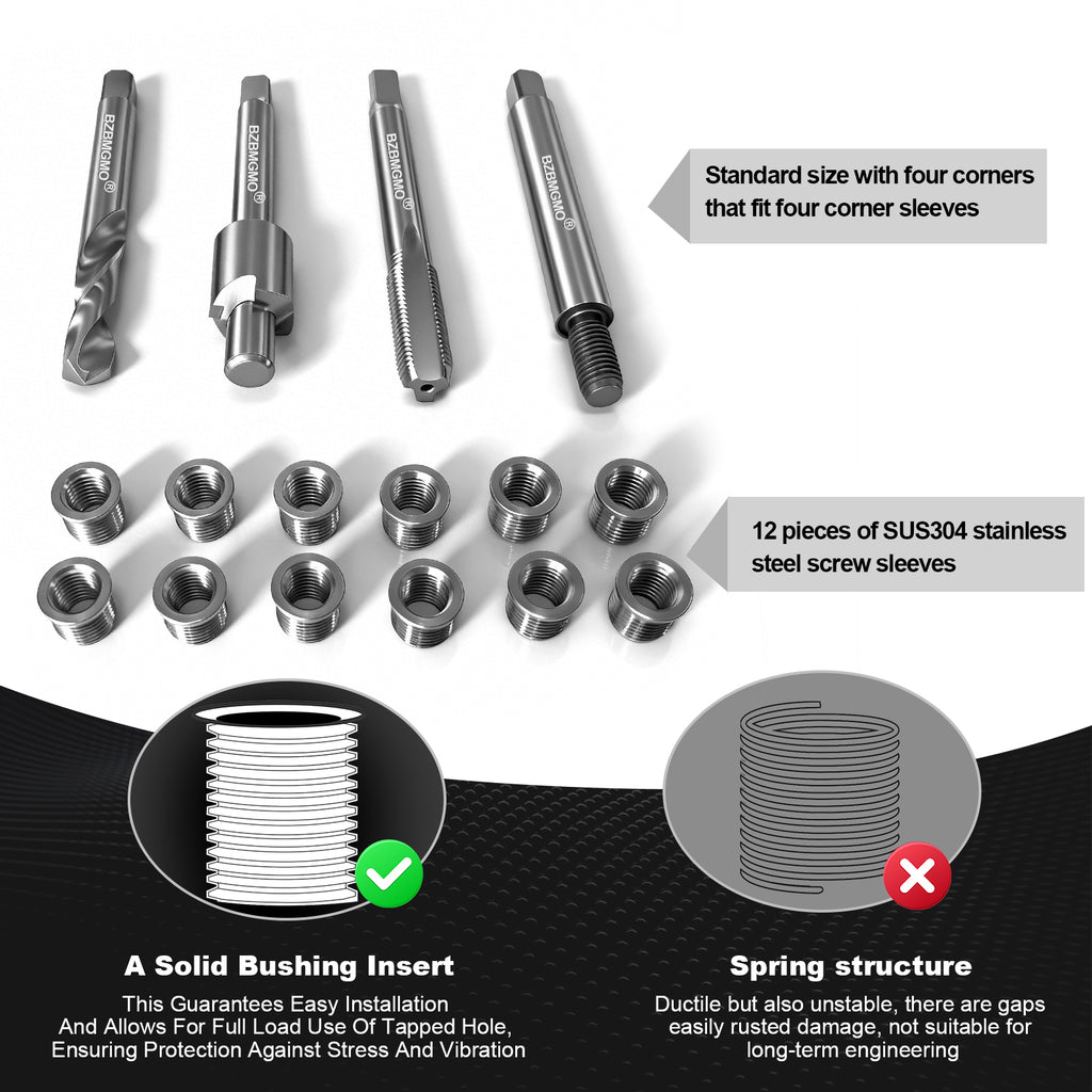 BZBMGMO M6x1.0 Metric Thread Repair Kit, 12 Stainless Inserts(7.4mm), HSS Tools