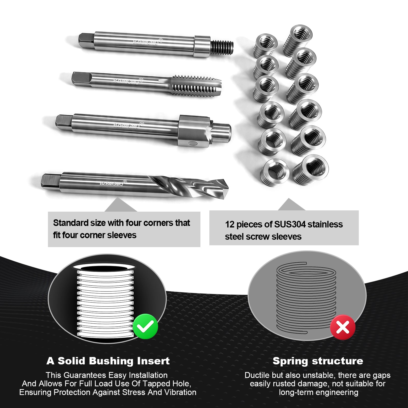 BZBMGMO 5/16-18 Inch SAE Thread Repair Kit,Stainless Inserts(3/4 & 1/2 Inch)