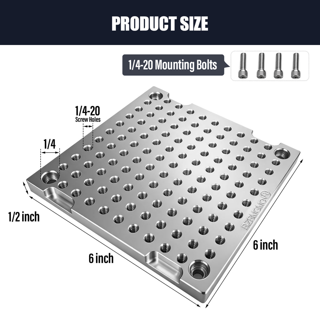 BZBMGMO 6x6x1/2" MIC 6 Aluminum Fixture / Sacrificial Plate, Mini Pallet, 1/4-20