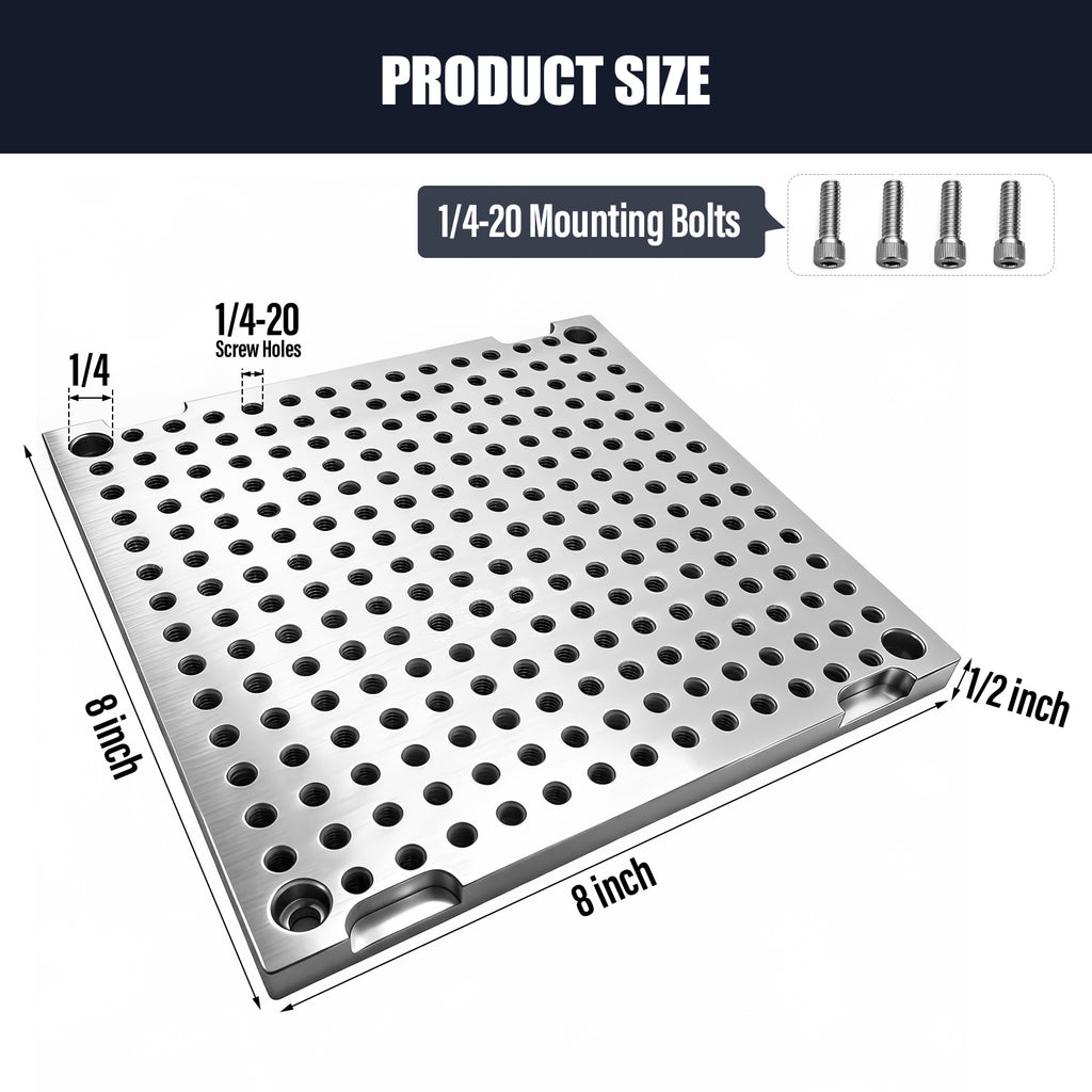 BZBMGMO 8x8x1/2" MIC 6 Aluminum Fixture / Sacrificial Plate, Mini Pallet, 1/4-20