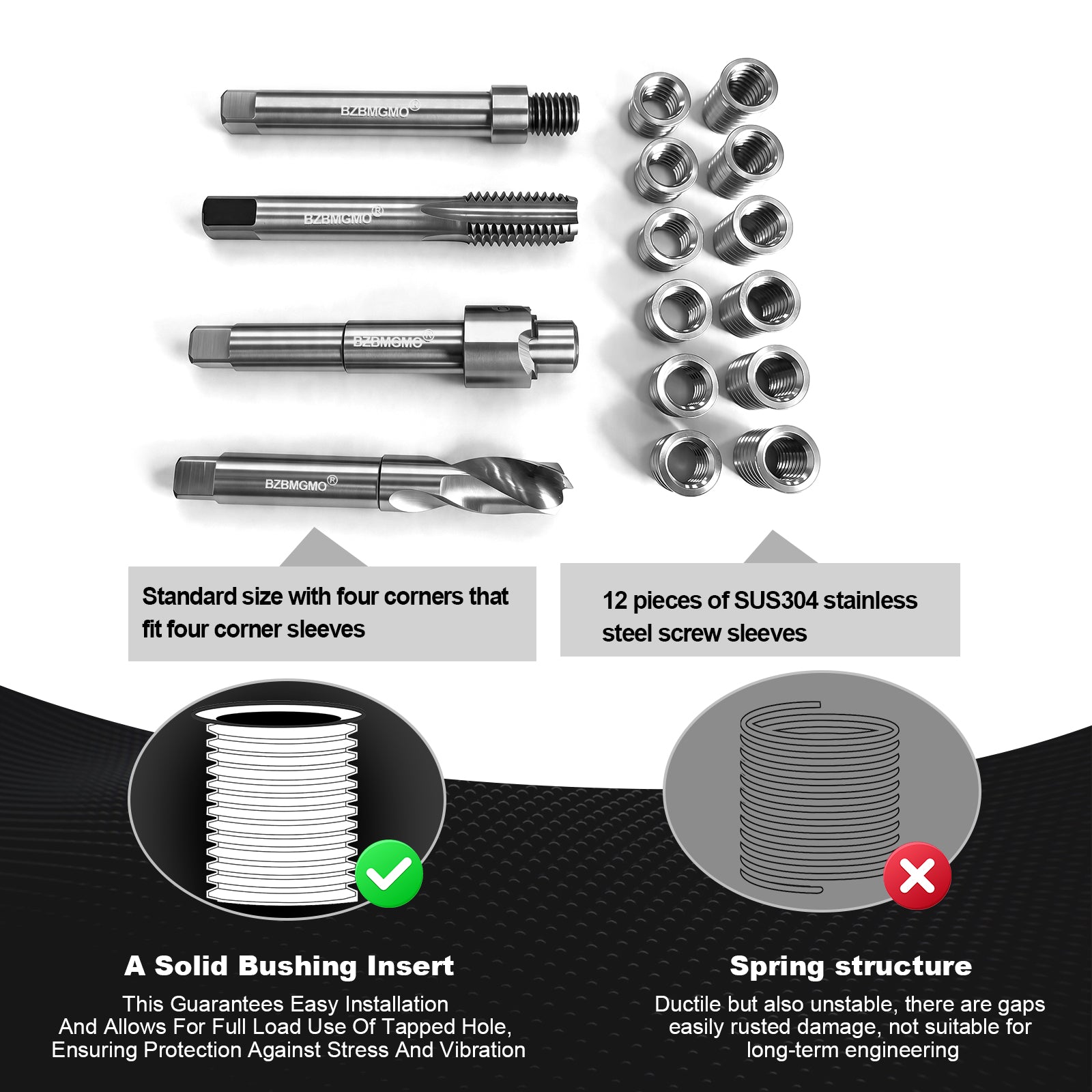 BZBMGMO 1/2-13 Inch SAE Thread Repair Kit,Stainless Inserts(3/4 & 1/2 Inch)