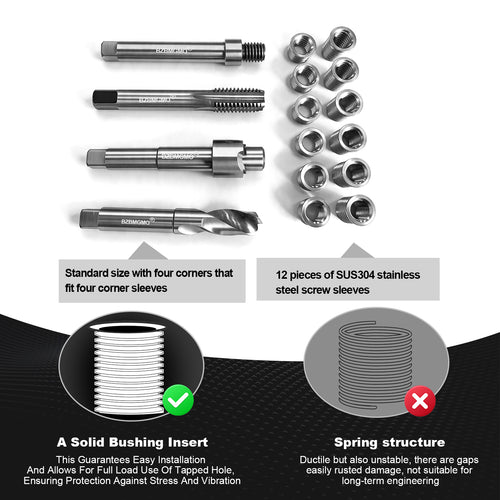 BZBMGMO 1/2-13 Inch SAE Thread Repair Kit,Stainless Inserts(3/4 & 1/2 Inch)