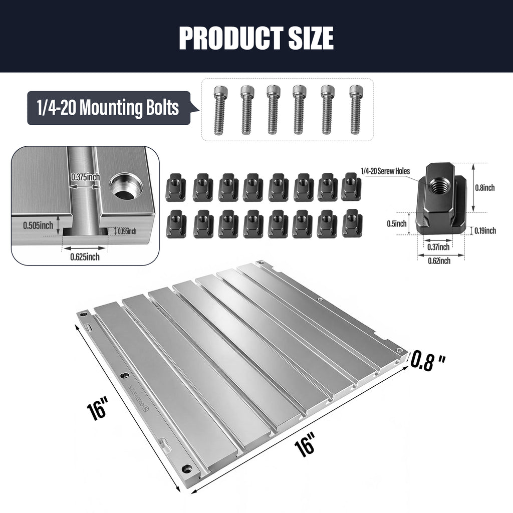 BZBMGMO 16" x 16" x 0.8" Aluminum T-Slot Plate Fixture Table