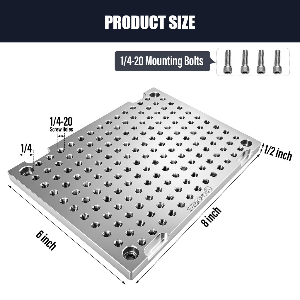 BZBMGMO 6x8x1/2" MIC 6 Aluminum Fixture / Sacrificial Plate, Mini Pallet, 1/4-20