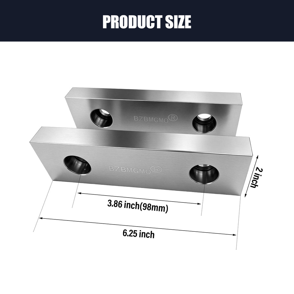 BZBMGMO 6" x 2" Tool Steel Hardened Vise Jaws for 6" Kurt Vises (HRC 58-60)