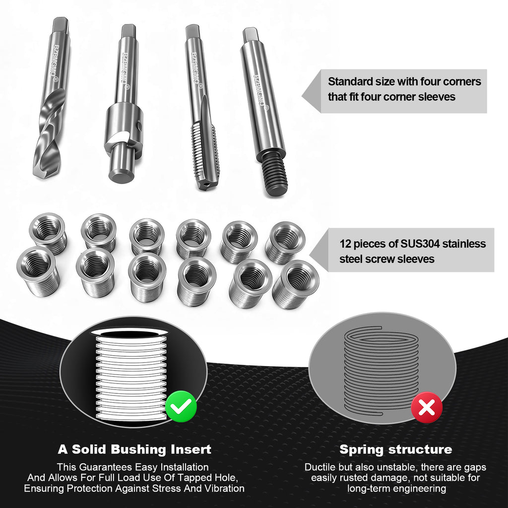 BZBMGMO M8x1.25 Metric Thread Repair Kit, 12 Inserts(11.7/16.2MM), HSS Tools