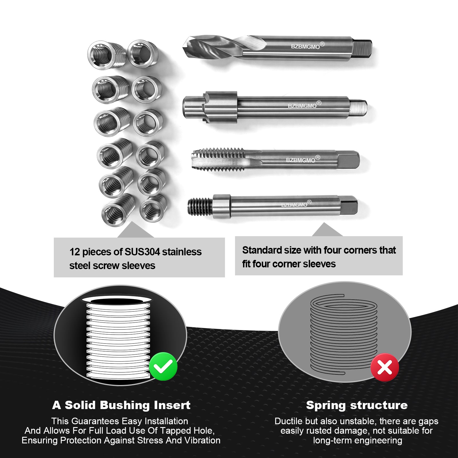BZBMGMO 7/16-14 Inch SAE Thread Repair Kit,Stainless Inserts(3/4 & 1/2 Inch)