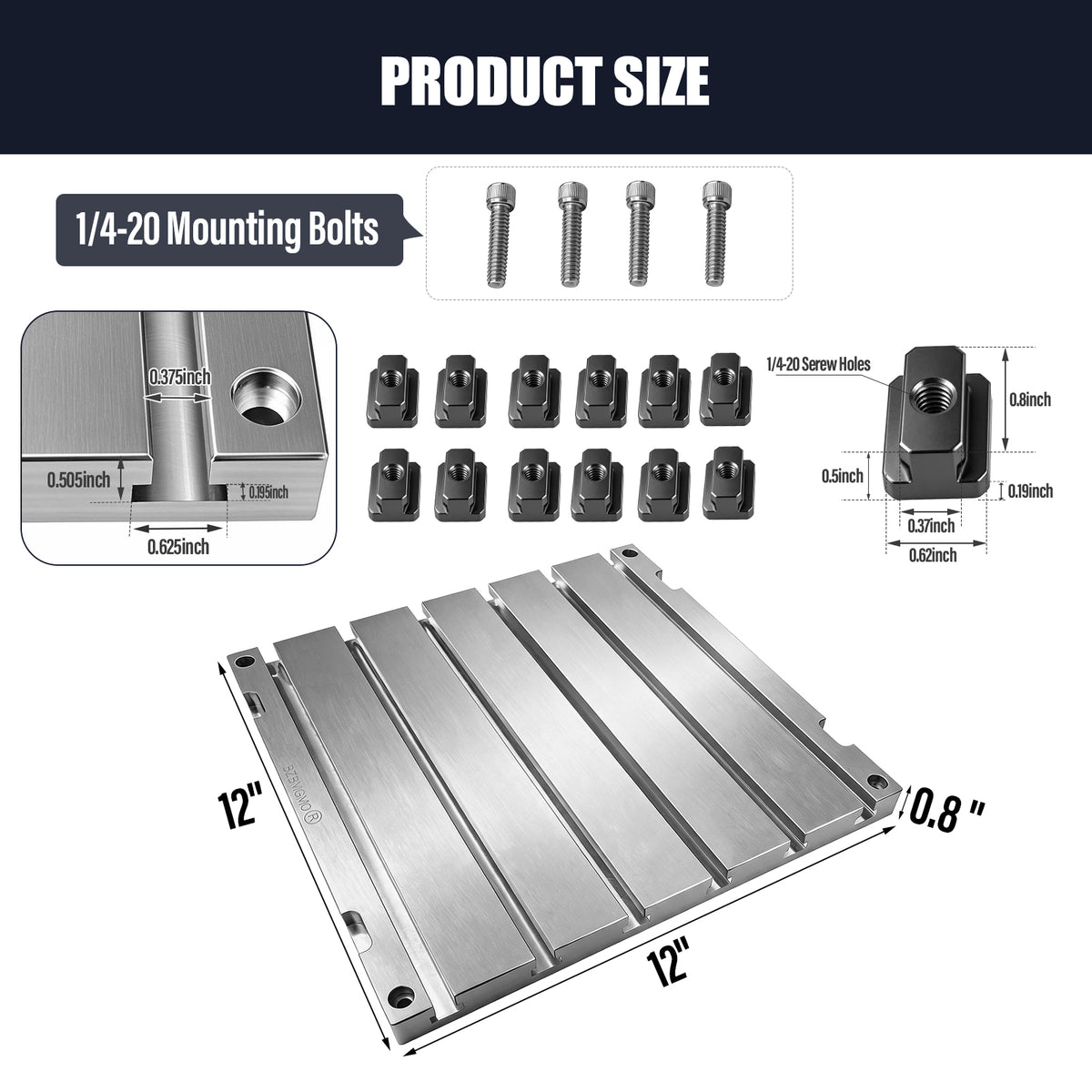 BZBMGMO 12" x 12" x 0.8" Aluminum T-Slot Plate Fixture Table