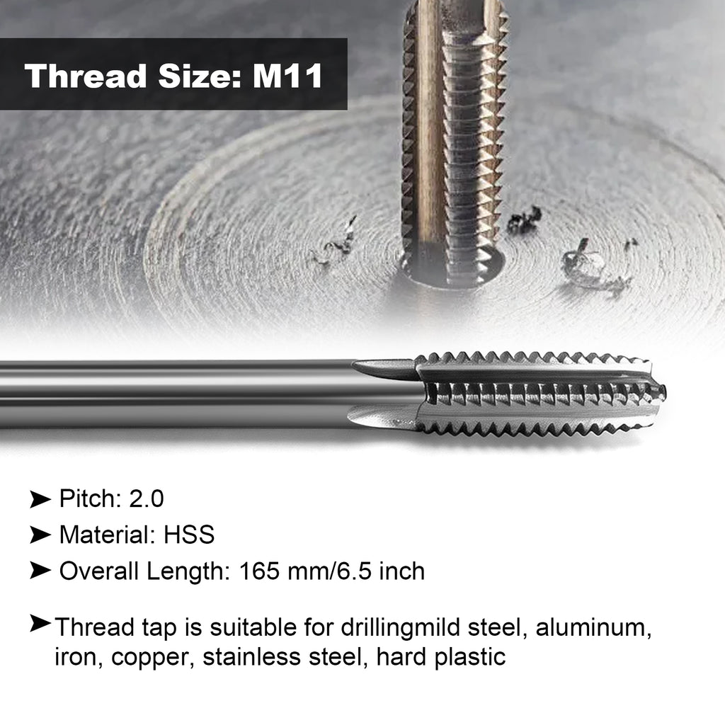 BZBMGMO M11 x 2.0 HSS Thread Tap, Extra Long 165mm,High Precision Tapping Tool