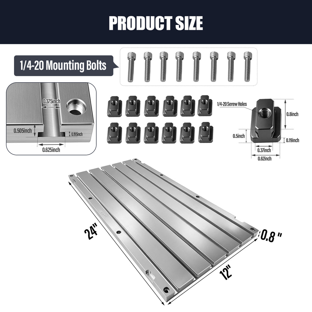 BZBMGMO 24" x 12" x 0.8" Aluminum T-Slot Plate Fixture Table