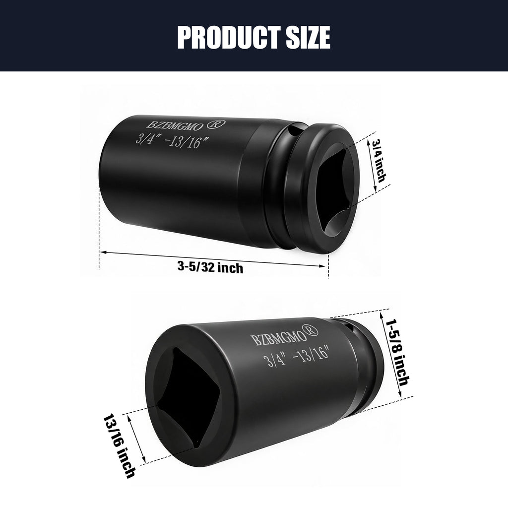 BZBMGMO 3/4" Drive x 13/16" 4-Point Square Impact Socket - Cr-Mo Steel