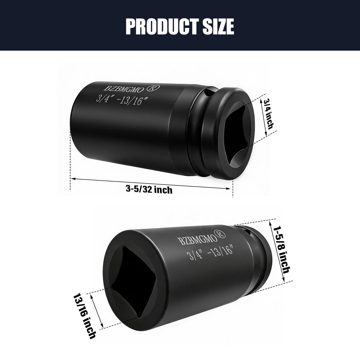 BZBMGMO 3/4" Drive x 13/16" 4-Point Square Impact Socket - Cr-Mo Steel
