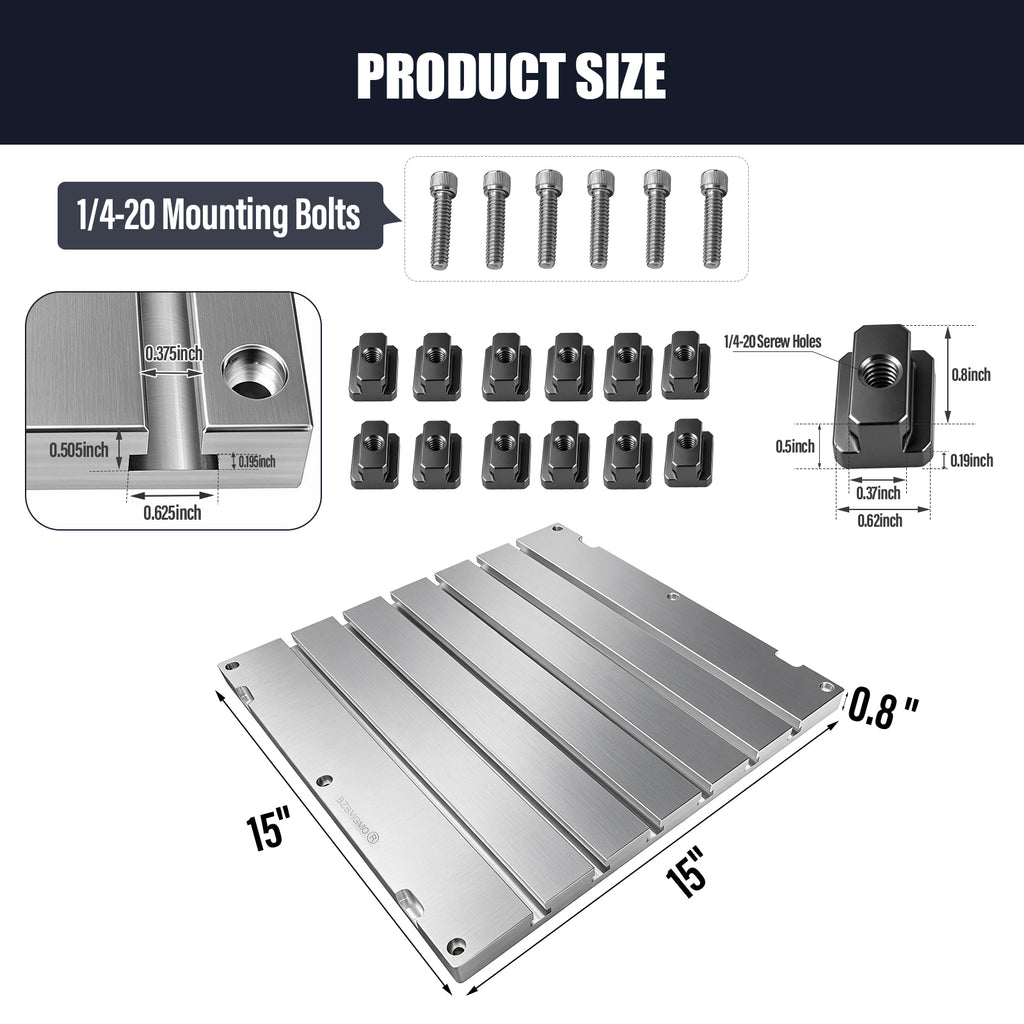 BZBMGMO 15" x 15" x 0.8" Aluminum T-Slot Plate Fixture Table