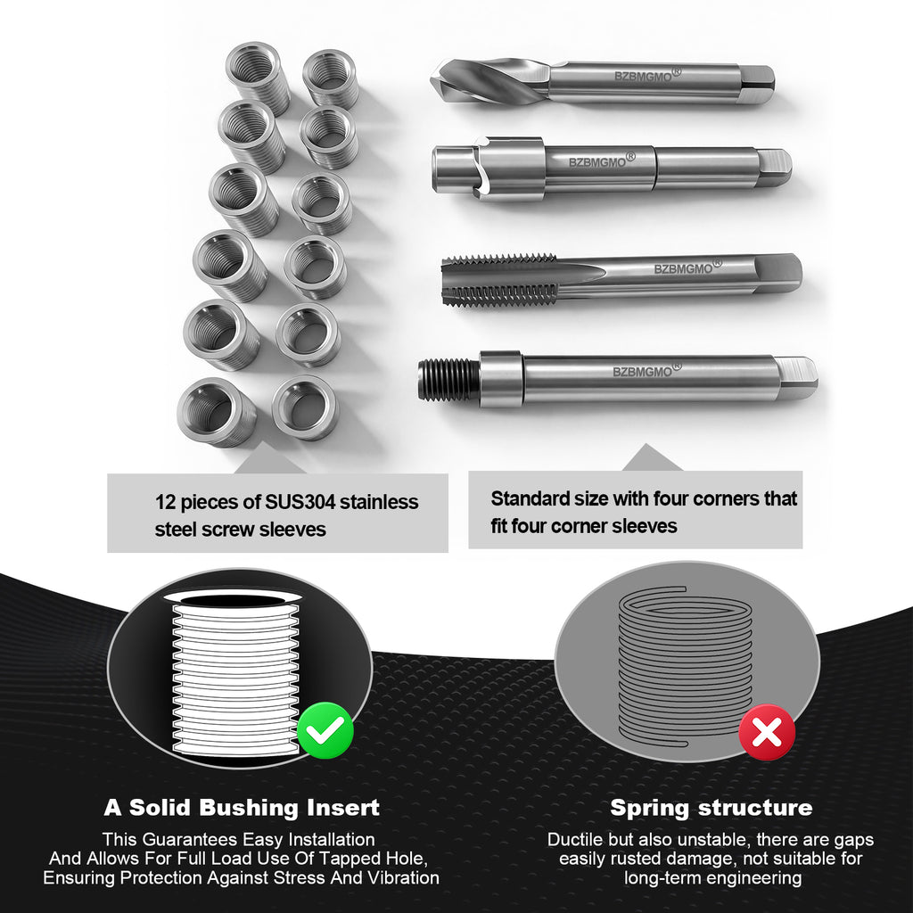 BZBMGMO 7/16-20 Inch SAE Thread Repair Kit,Stainless Inserts(3/4 & 1/2 Inch)