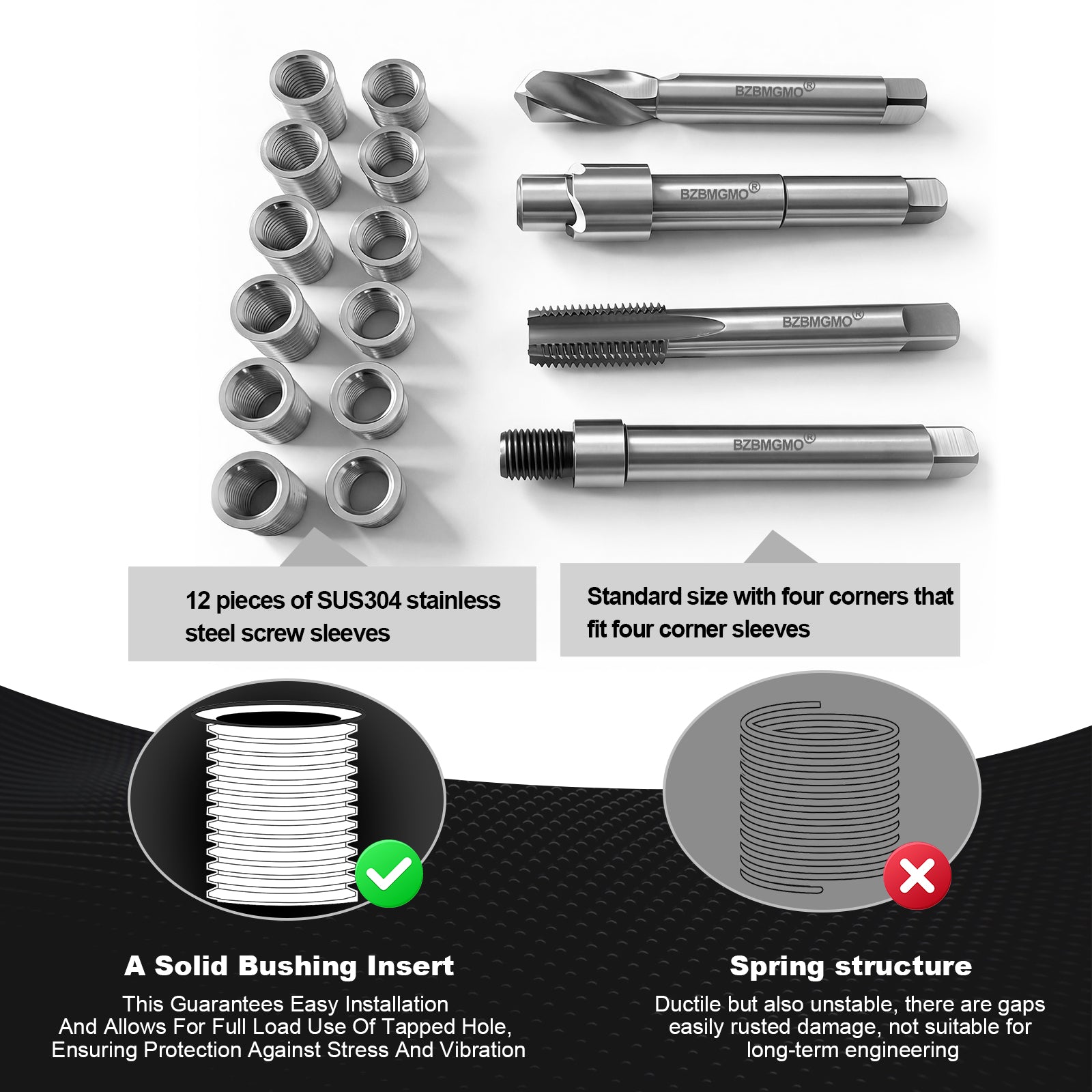 BZBMGMO 7/16-20 Inch SAE Thread Repair Kit,Stainless Inserts(3/4 & 1/2 Inch)