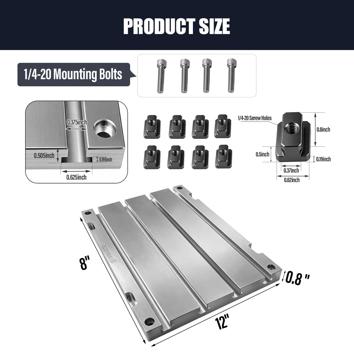BZBMGMO 12" x 8" x 0.8" Aluminum T-Slot Plate Fixture Table