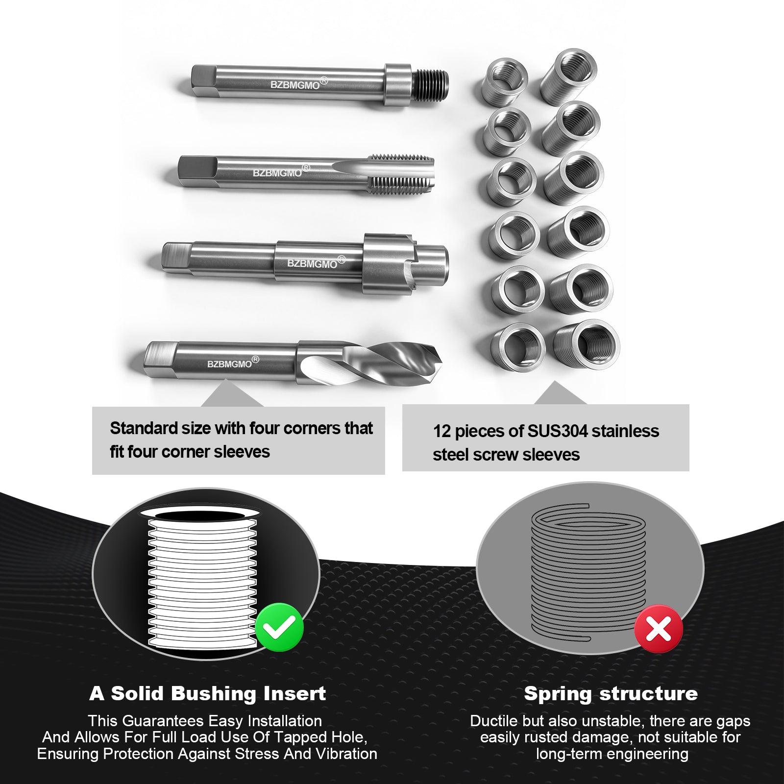 BZBMGMO 1/2-20 Inch SAE Thread Repair Kit,Stainless Inserts(3/4 & 1/2 Inch)