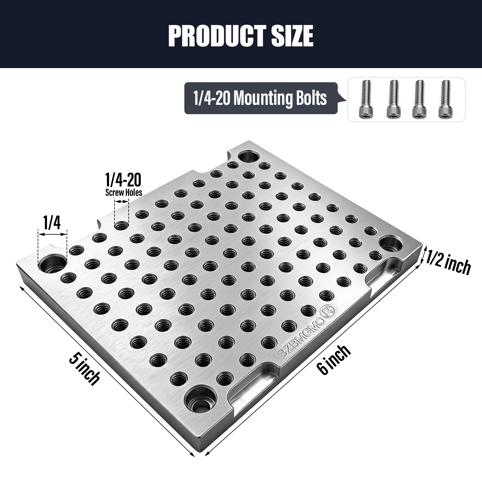 BZBMGMO 5x6x1/2" MIC 6 Aluminum Fixture / Sacrificial Plate, Mini Pallet, 1/4-20