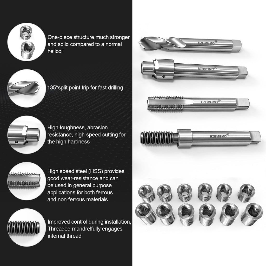 BZBMGMO M11x2 Thread Repair Kit, 12 Stainless Inserts(16.2/28mm), HSS Tools