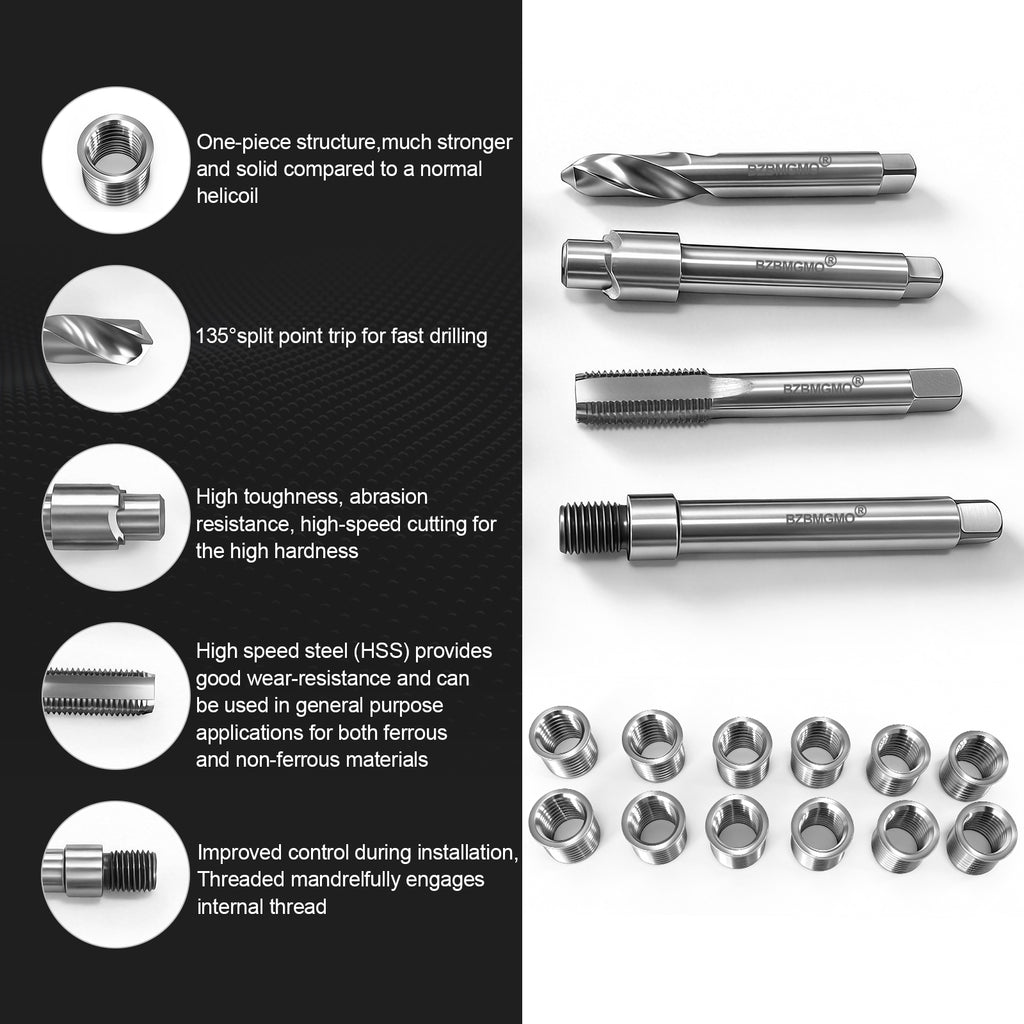 BZBMGMO M12x1.25 Thread Repair Kit, 12 Stainless Inserts(16.2mm), HSS Tools