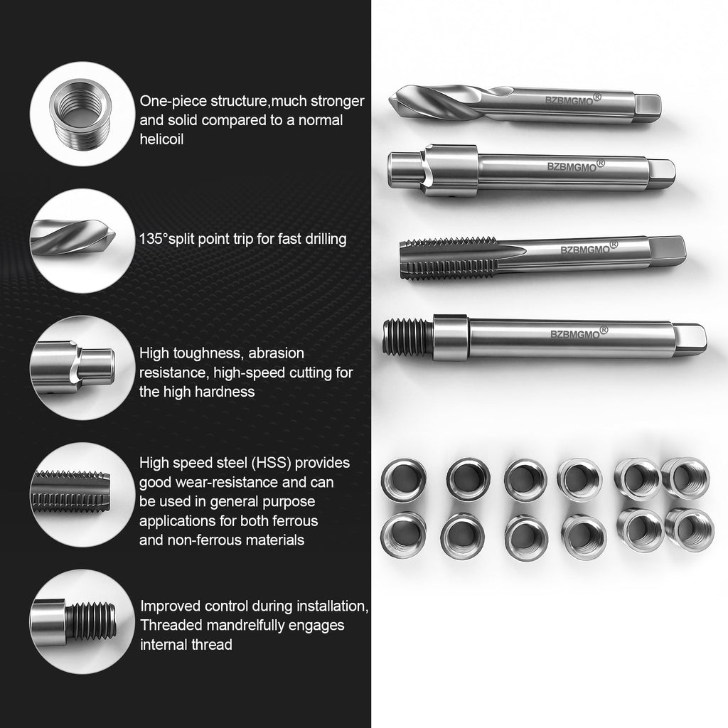 BZBMGMO M12x1.75 Thread Repair Kit, 12 Stainless Inserts(12.7mm), HSS Tools