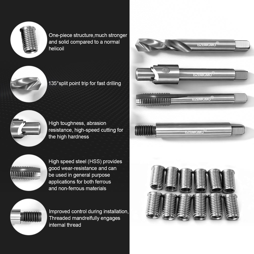 BZBMGMO M8x1.25 Metric Thread Repair Kit, 12 SS Inserts(16.2MM), HSS Tools