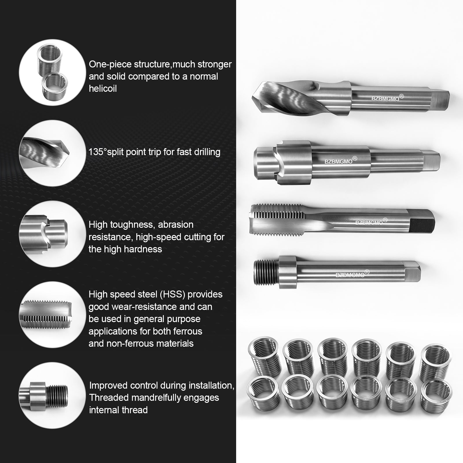 BZBMGMO 5/8-18 Inch SAE Thread Repair Kit,Stainless Inserts(3/4 & 1/2 Inch)