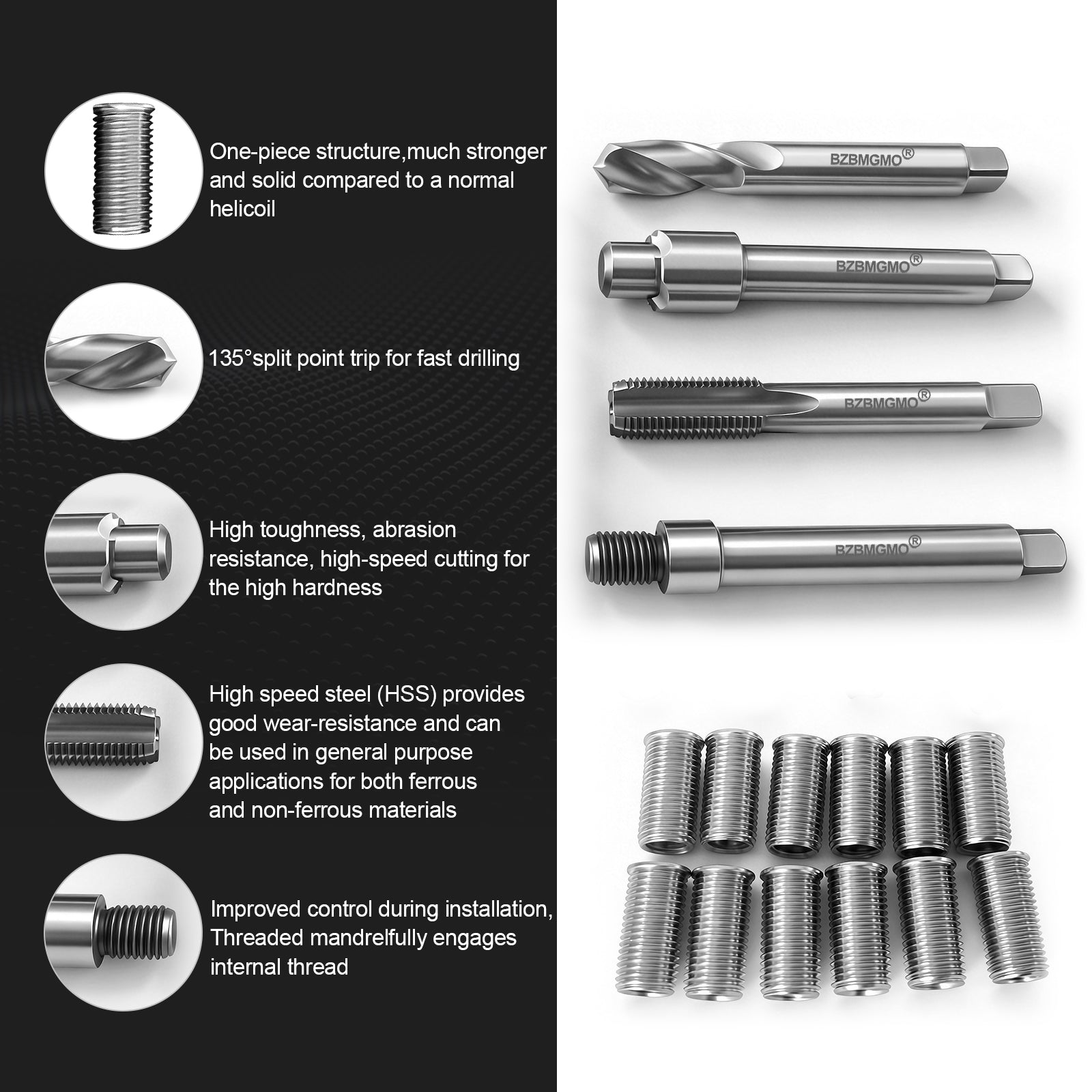 BZBMGMO M12x1.5 Thread Repair Kit, 12 Stainless Inserts(28.2mm), HSS Tools