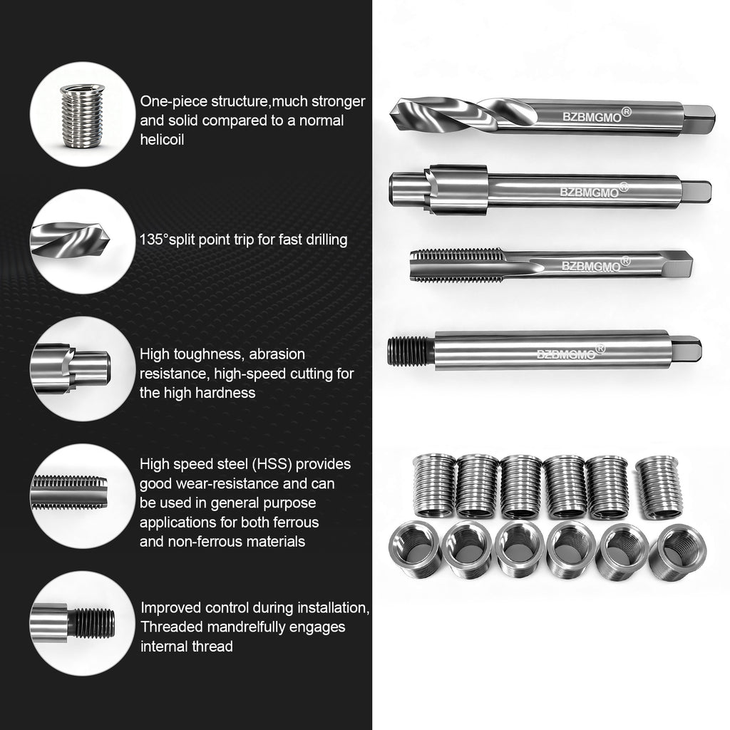 BZBMGMO M10x1.25 Metric Thread Repair Kit, 12 SS Inserts(16.2MM), HSS Tools
