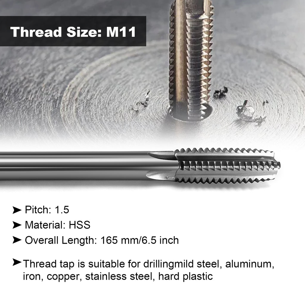 BZBMGMO M11 x 1.5 HSS Thread Tap, Extra Long 165mm，High Precision Tapping Tool