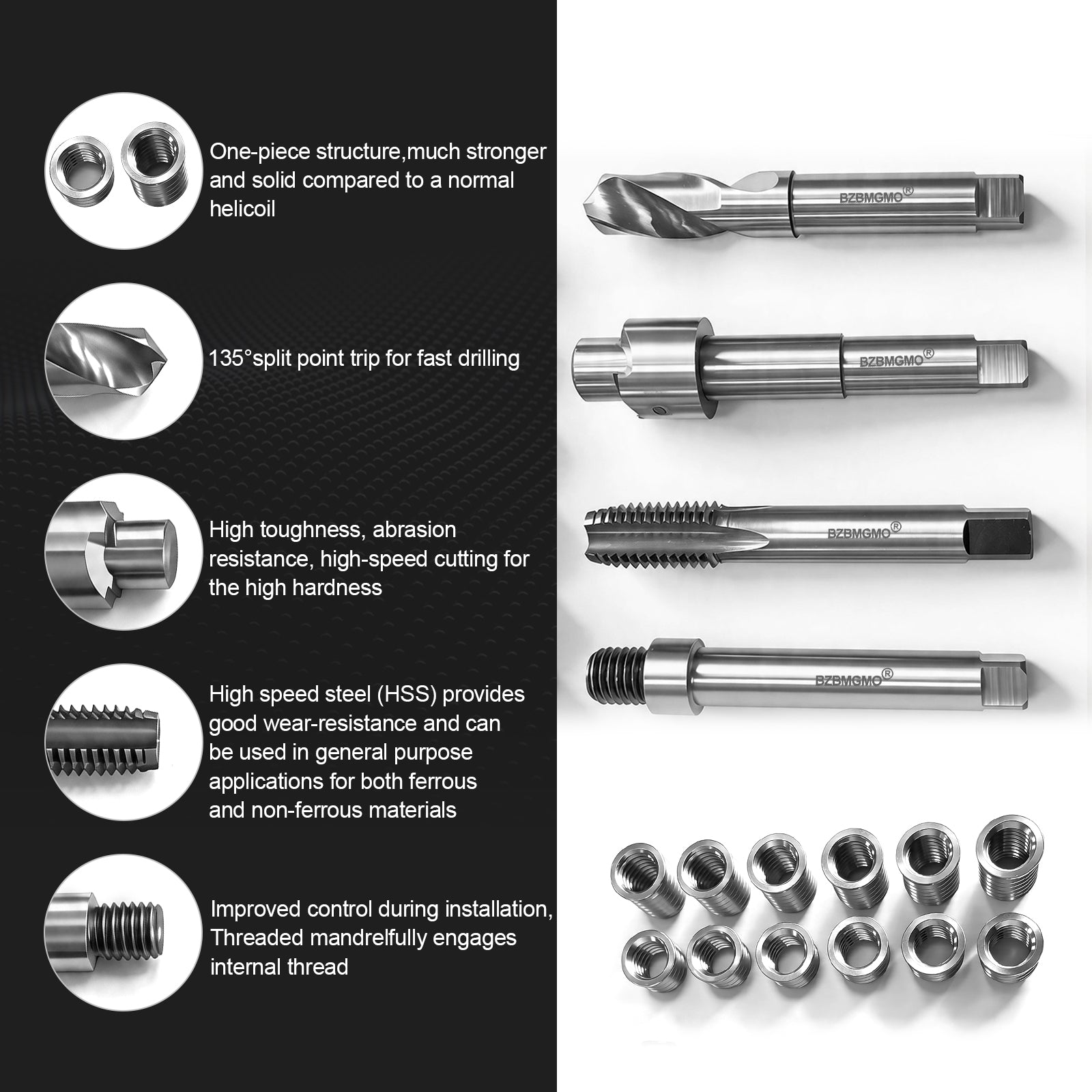 BZBMGMO 1/2-13 Inch SAE Thread Repair Kit,Stainless Inserts(3/4 & 1/2 Inch)