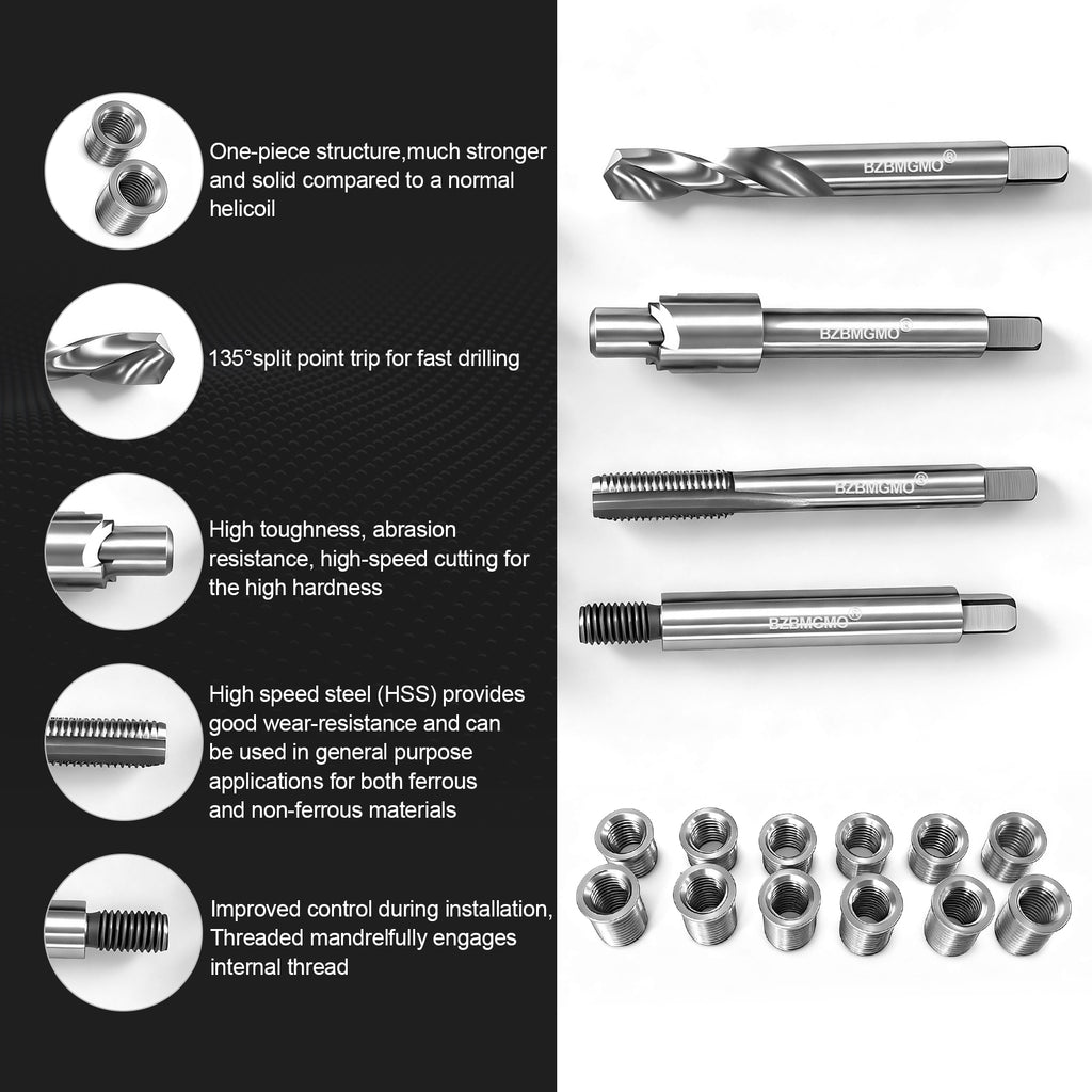 BZBMGMO M8x1.25 Metric Thread Repair Kit, 12 Inserts(11.7/16.2MM), HSS Tools