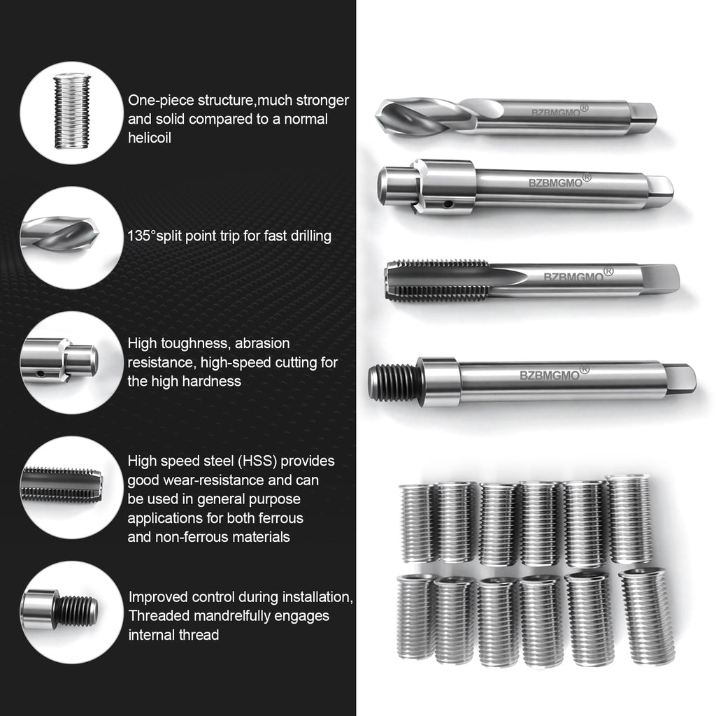 BZBMGMO M11x1.5 Thread Repair Kit, 12 Stainless Inserts(28mm), HSS Tools