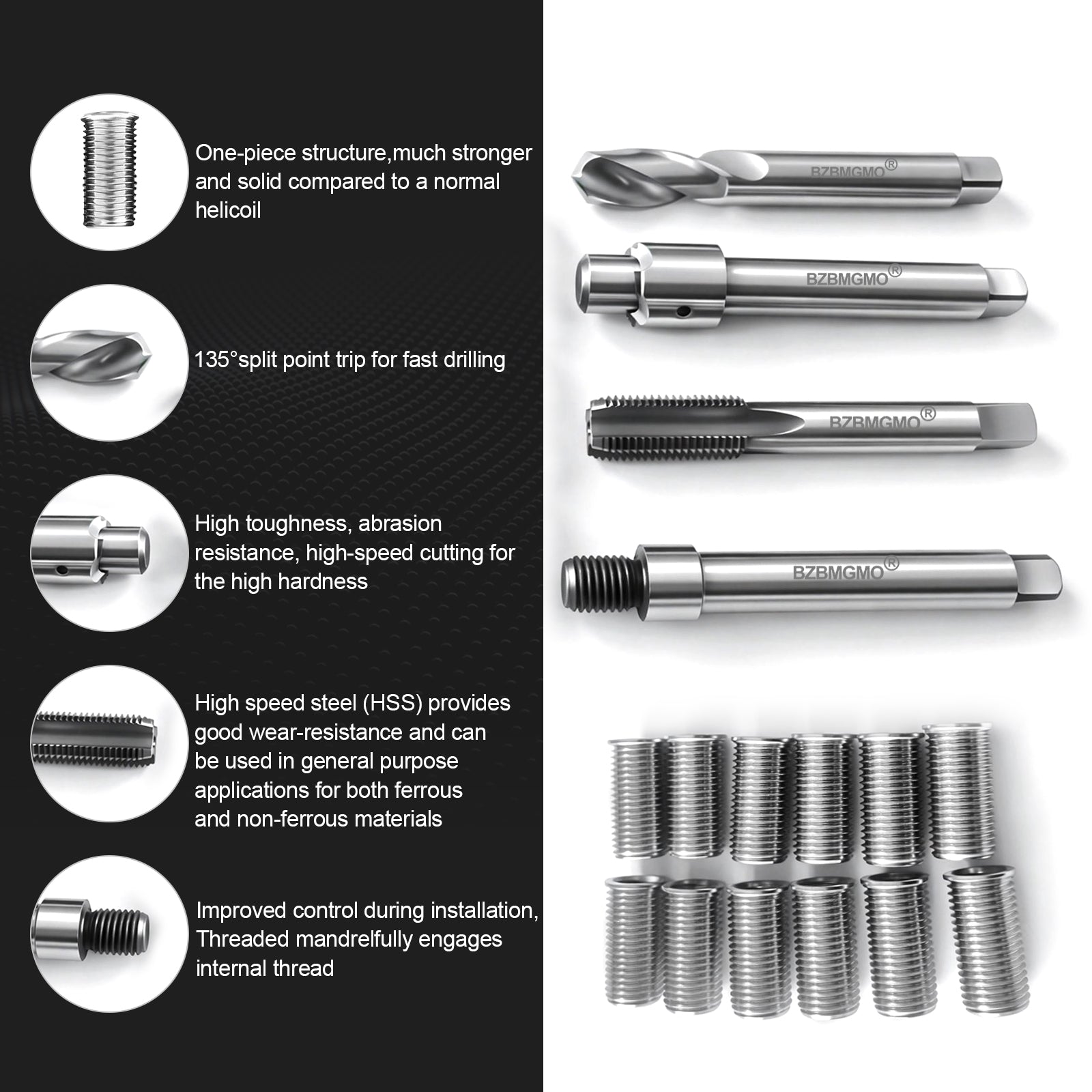 BZBMGMO M11x1.5 Thread Repair Kit, 12 Stainless Inserts(28mm), HSS Tools