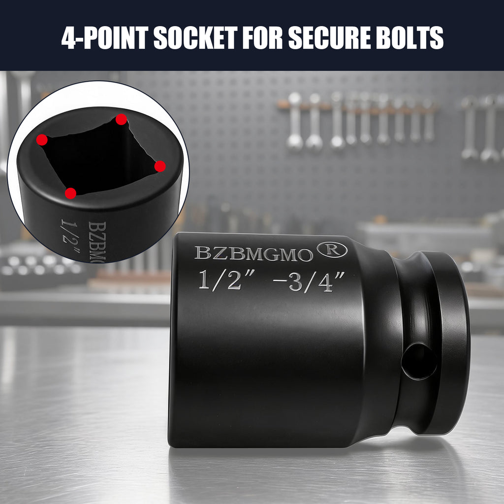 BZBMGMO 1/2" Drive x 3/4" 4-Point Square Impact Socket - Cr-Mo Steel