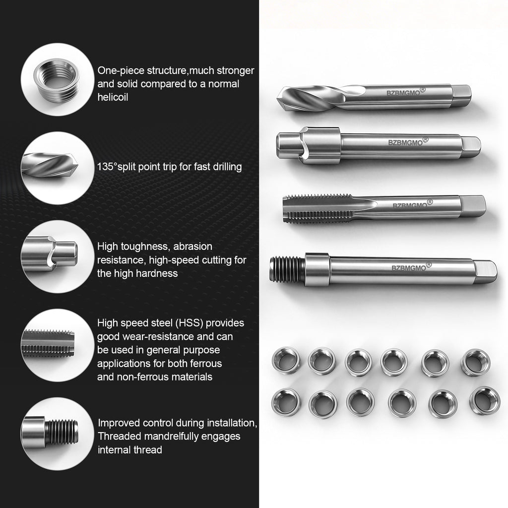 BZBMGMO M12x1.75 Thread Repair Kit, 12 Stainless Inserts(9.4mm), HSS Tools