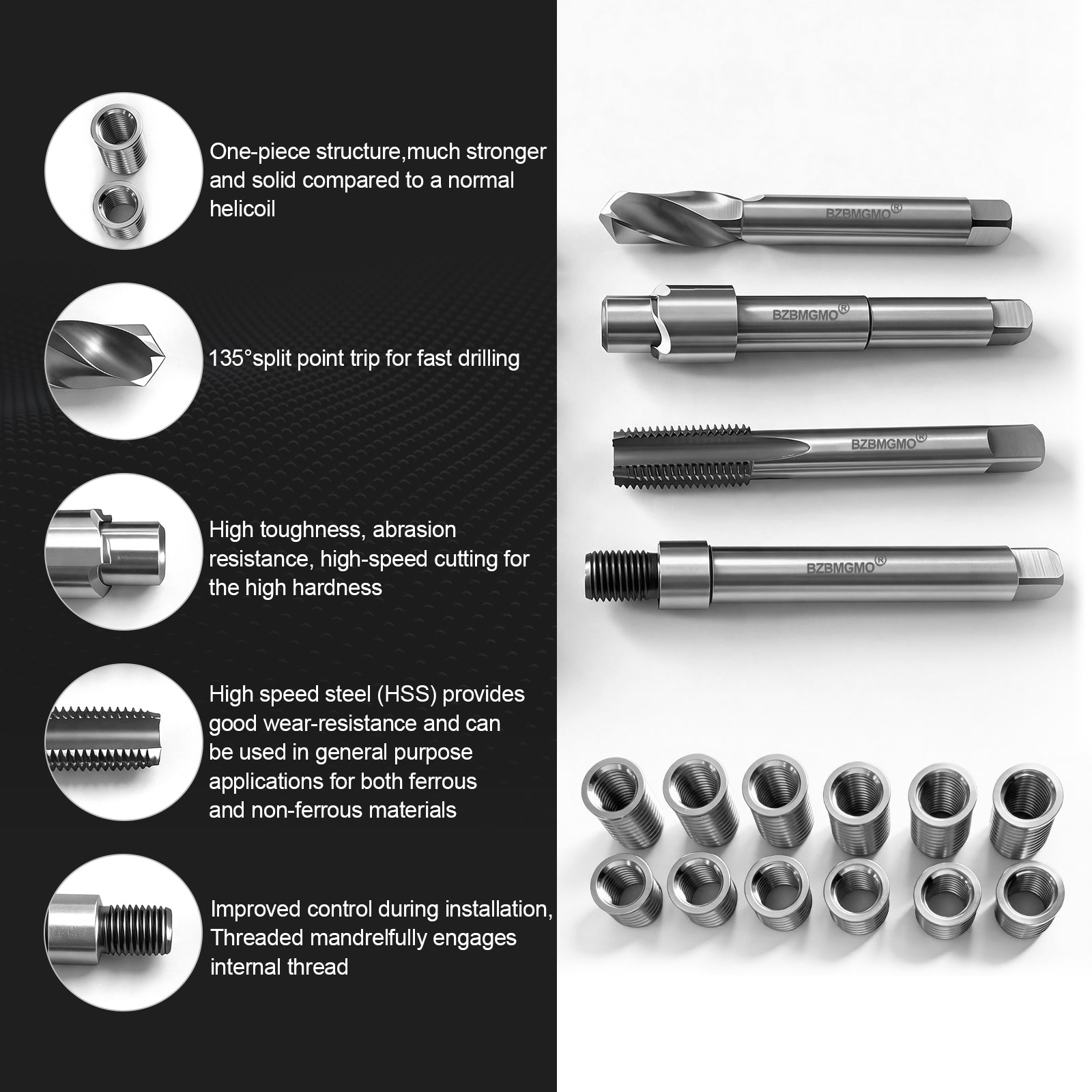BZBMGMO 7/16-20 Inch SAE Thread Repair Kit,Stainless Inserts(3/4 & 1/2 Inch)