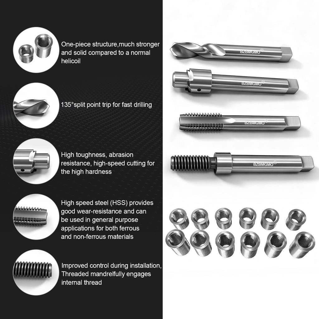 BZBMGMO M11x1.25 Thread Repair Kit, 12 Stainless Inserts(28.2mm), HSS Tools