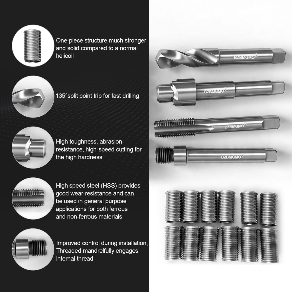 BZBMGMO M14x1.5 Thread Repair Kit, 12 Stainless Inserts(28.2mm), HSS Tools