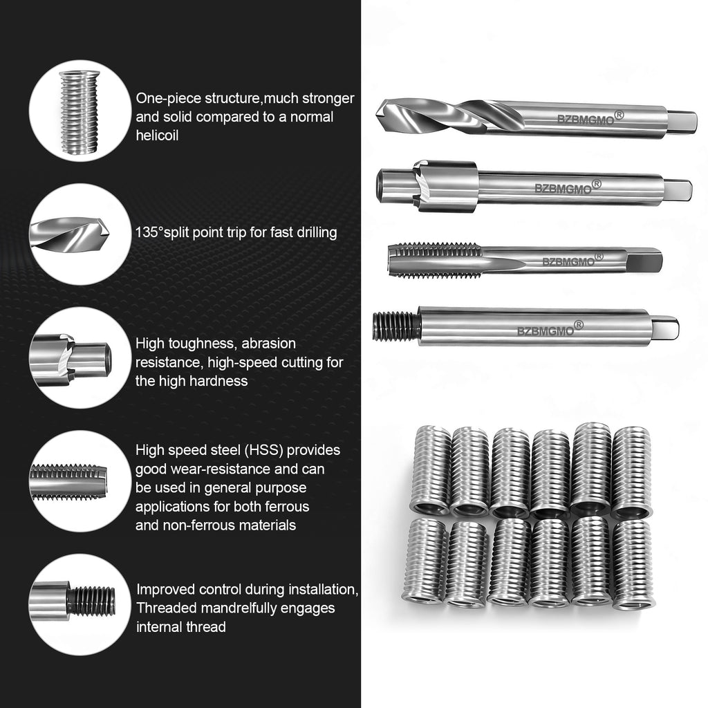 BZBMGMO M10x1.5 Metric Thread Repair Kit, 12 SS Inserts(24.5MM), HSS Tools