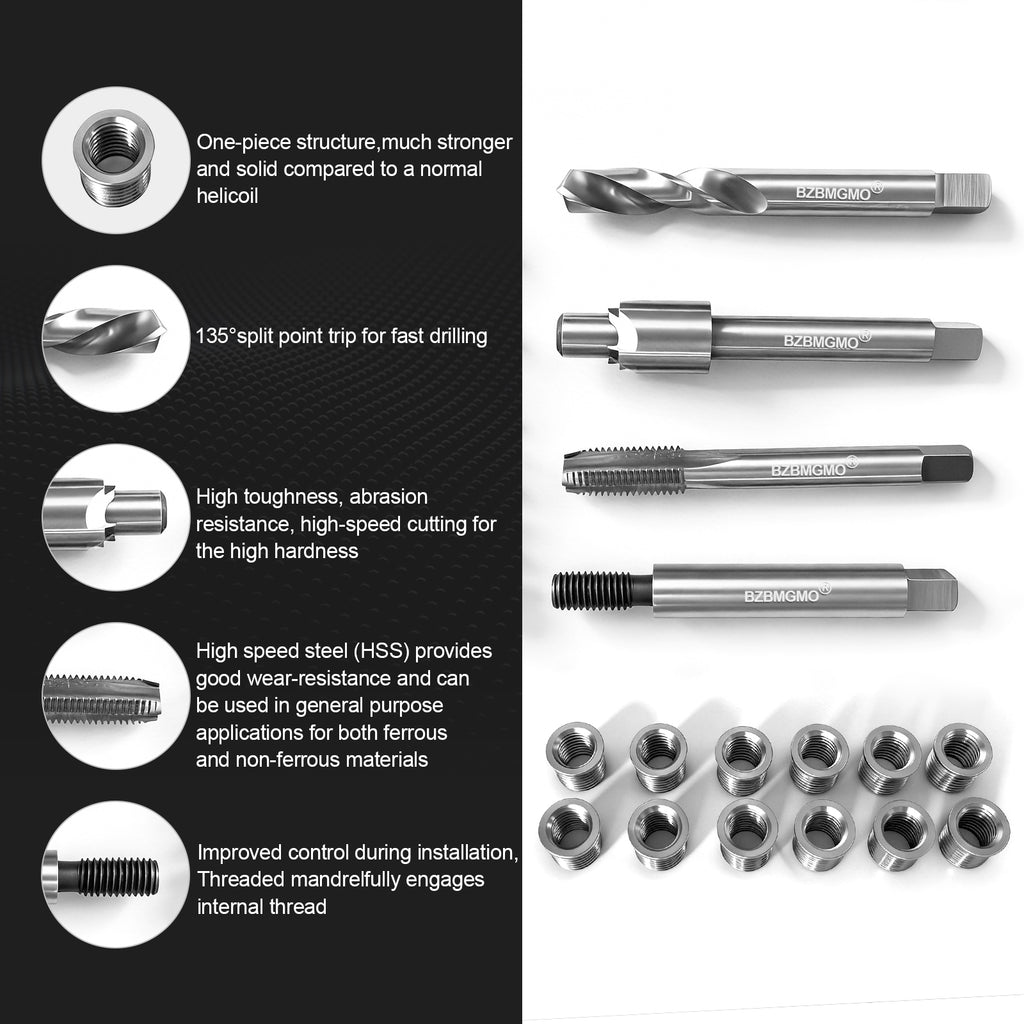 BZBMGMO M8x1.25 Metric Thread Repair Kit, 12 SS Inserts(11.7mm), HSS Tools