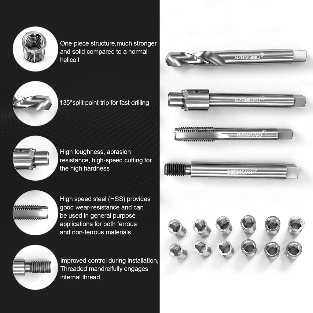 BZBMGMO M10x1.5 Metric Thread Repair Kit, 12 SS Inserts(14MM), HSS Tools