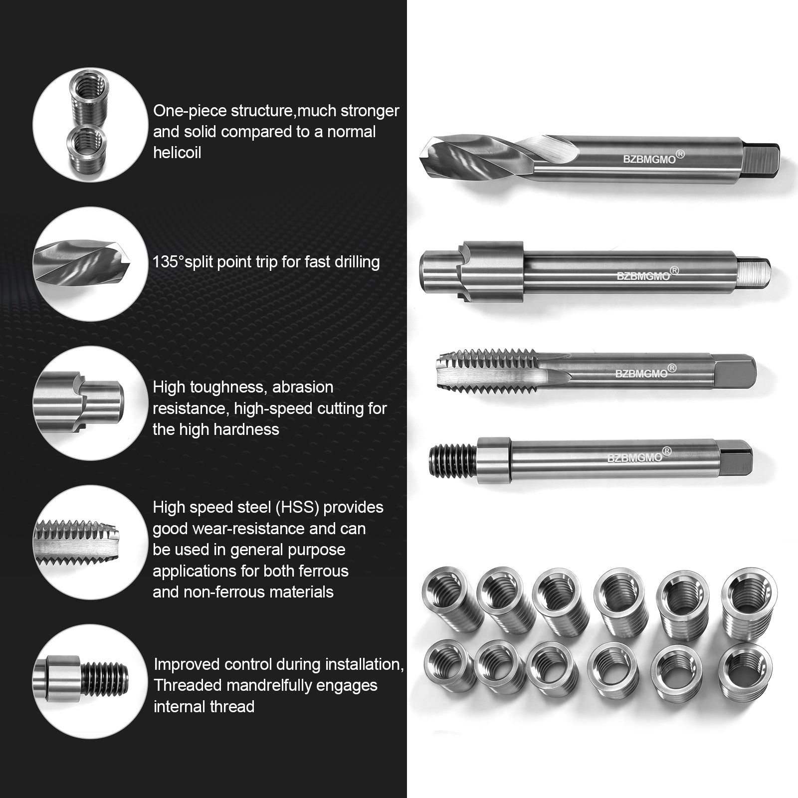 BZBMGMO 7/16-14 Inch SAE Thread Repair Kit,Stainless Inserts(3/4 & 1/2 Inch)
