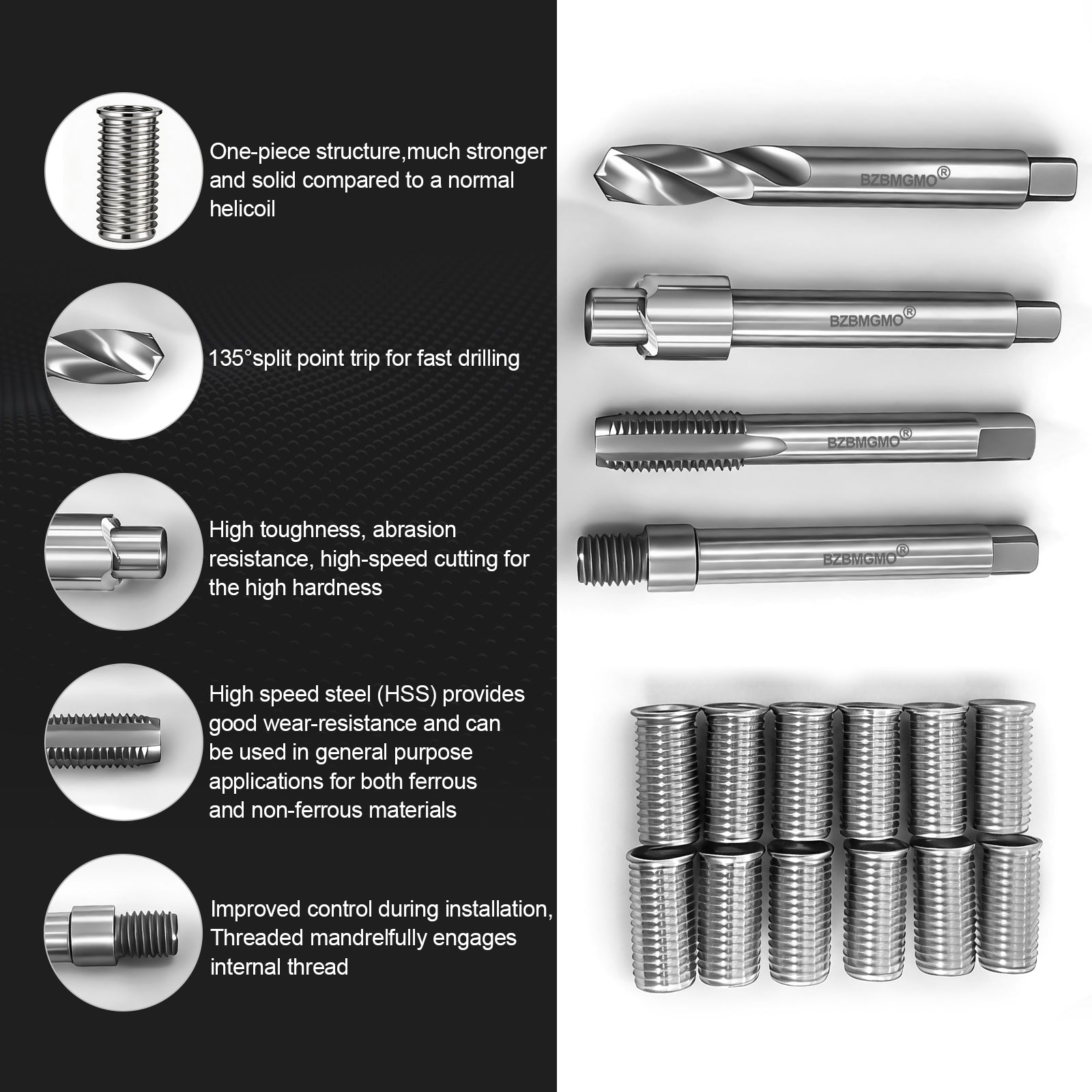BZBMGMO M12x1.75 Thread Repair Kit, 12 Stainless Inserts(28.2mm), HSS Tools