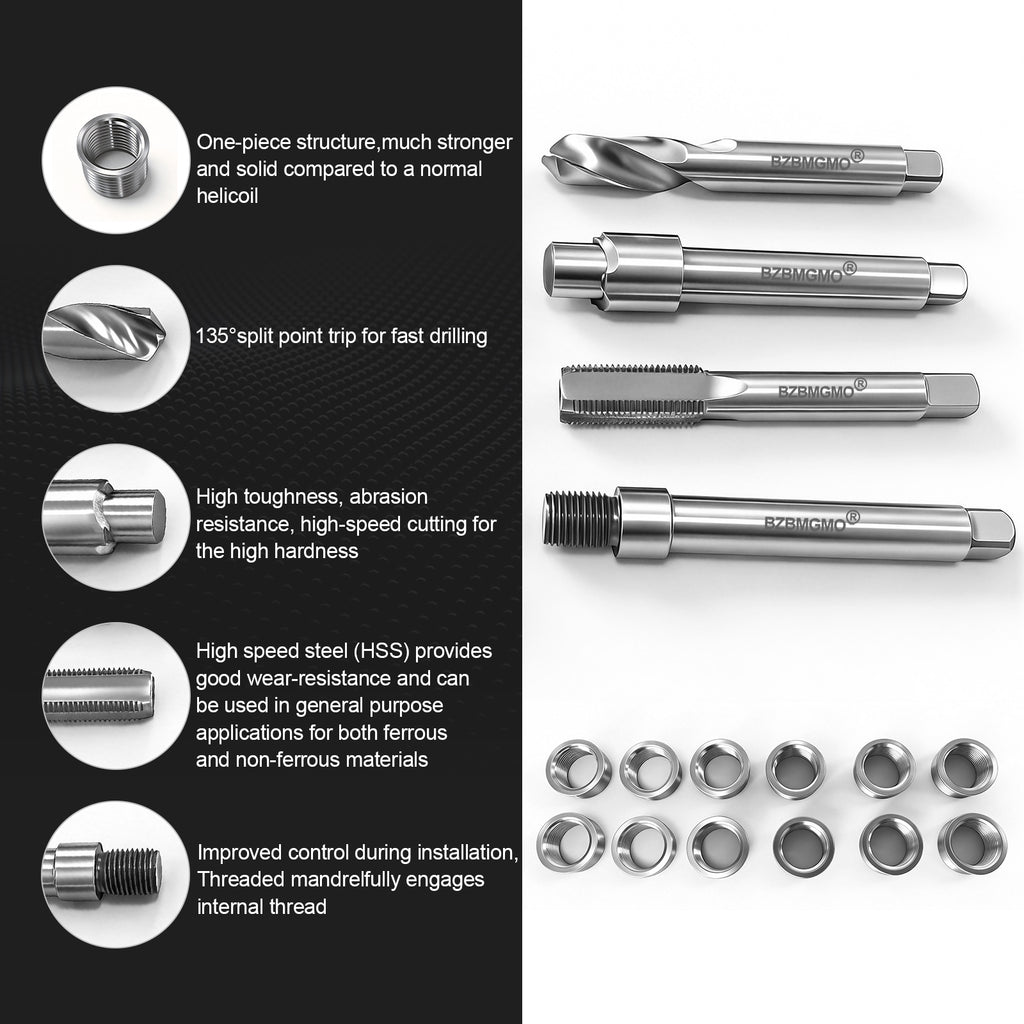 BZBMGMO M12x1.5 Thread Repair Kit, 12 Stainless Inserts(12.7mm), HSS Tools