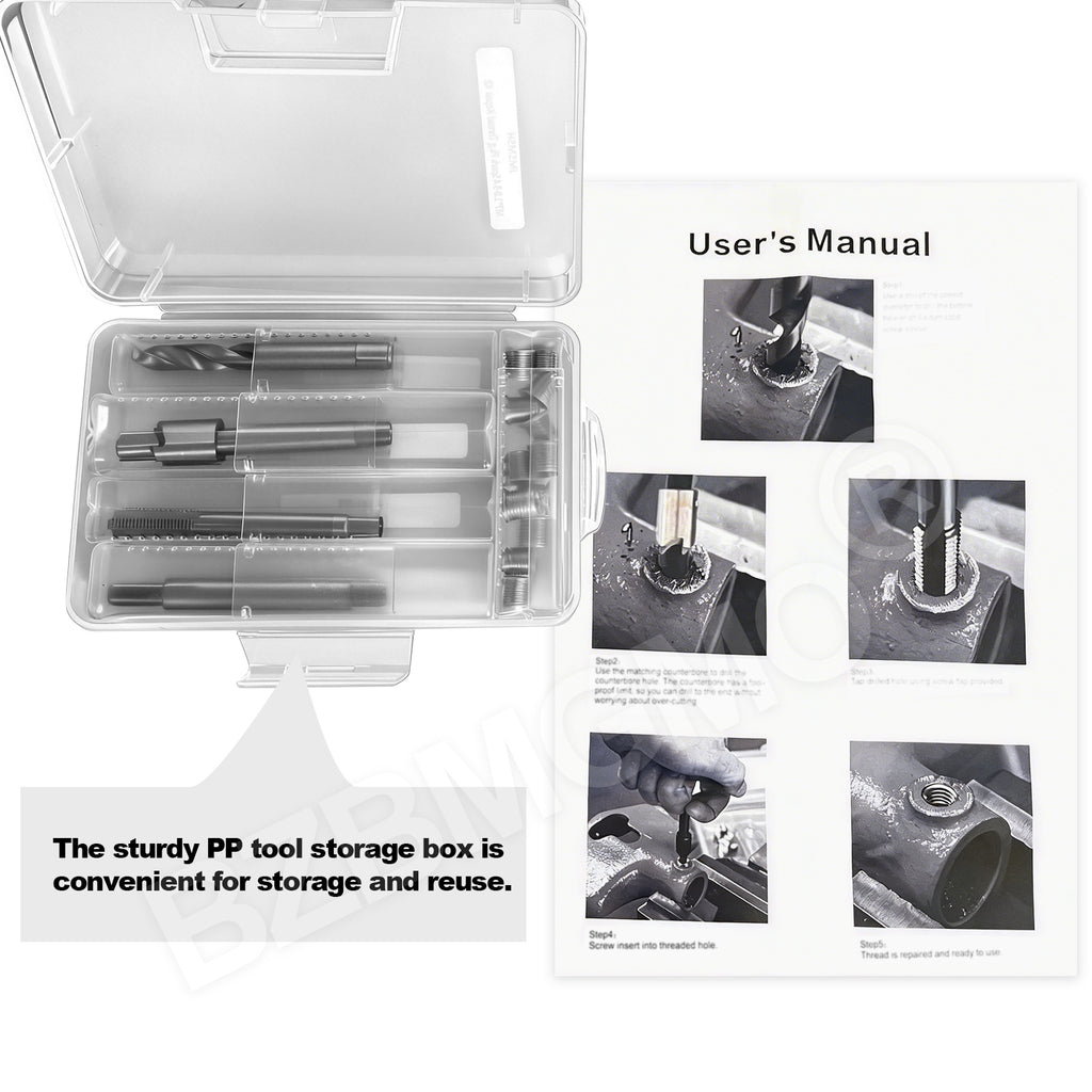 BZBMGMO M6x1.0 Metric Thread Repair Kit, 12 Stainless Inserts（9.4mm）, HSS Tools