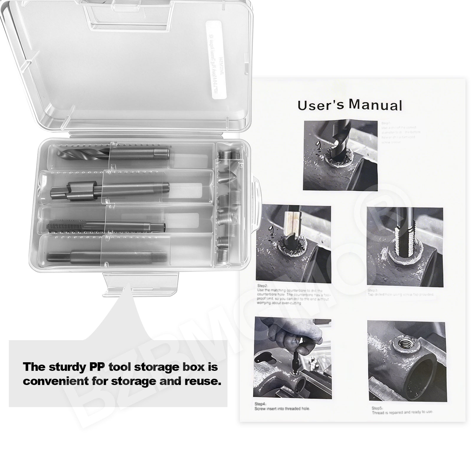 BZBMGMO M6x1.0 Metric Thread Repair Kit, 12 Stainless Inserts（9.4mm）, HSS Tools